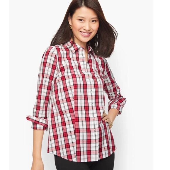 Talbots Classic Plaid Button Down Shirt Holiday NEW Plus Size 1X - Picture 2 of 9
